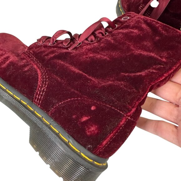 DR. MARTENS 1460 PASCAL VELVET SZ US 6 UK 4 EU 37 RED BURGUNDY BOOTS - Picture 5 of 16